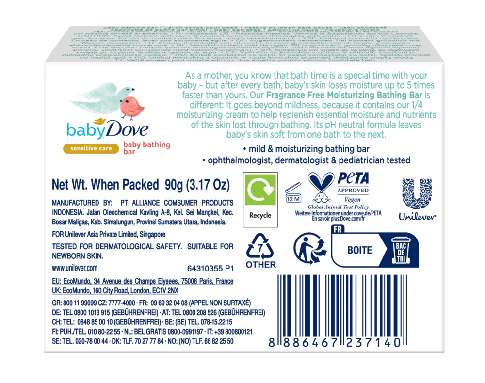 Dove Baby Bathing Bar Fragrance Free Moisture 90gm - Image 3