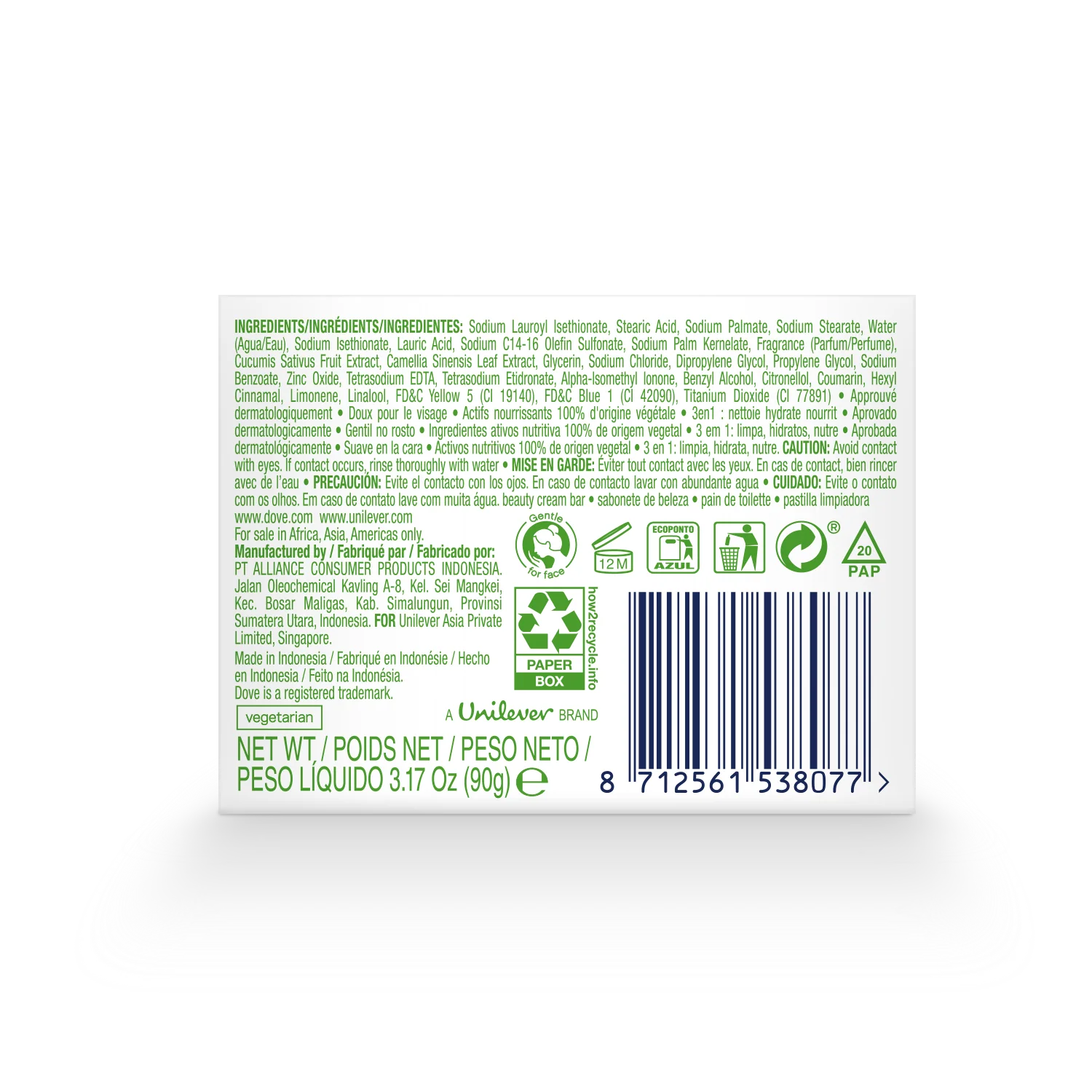 Dove Refreshing Beauty Cream Bar Cucumber and Green Tea 90g - Image 3